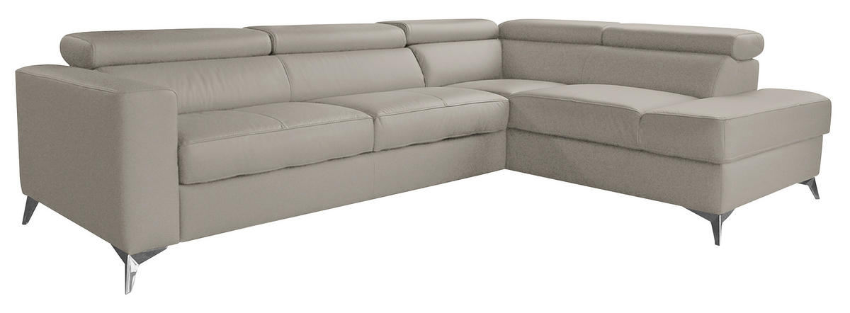 ECKSOFA in Lederlook Echtleder Hellgrau  - Chromfarben/Hellgrau, Design, Leder/Textil (286/208cm) - Livetastic