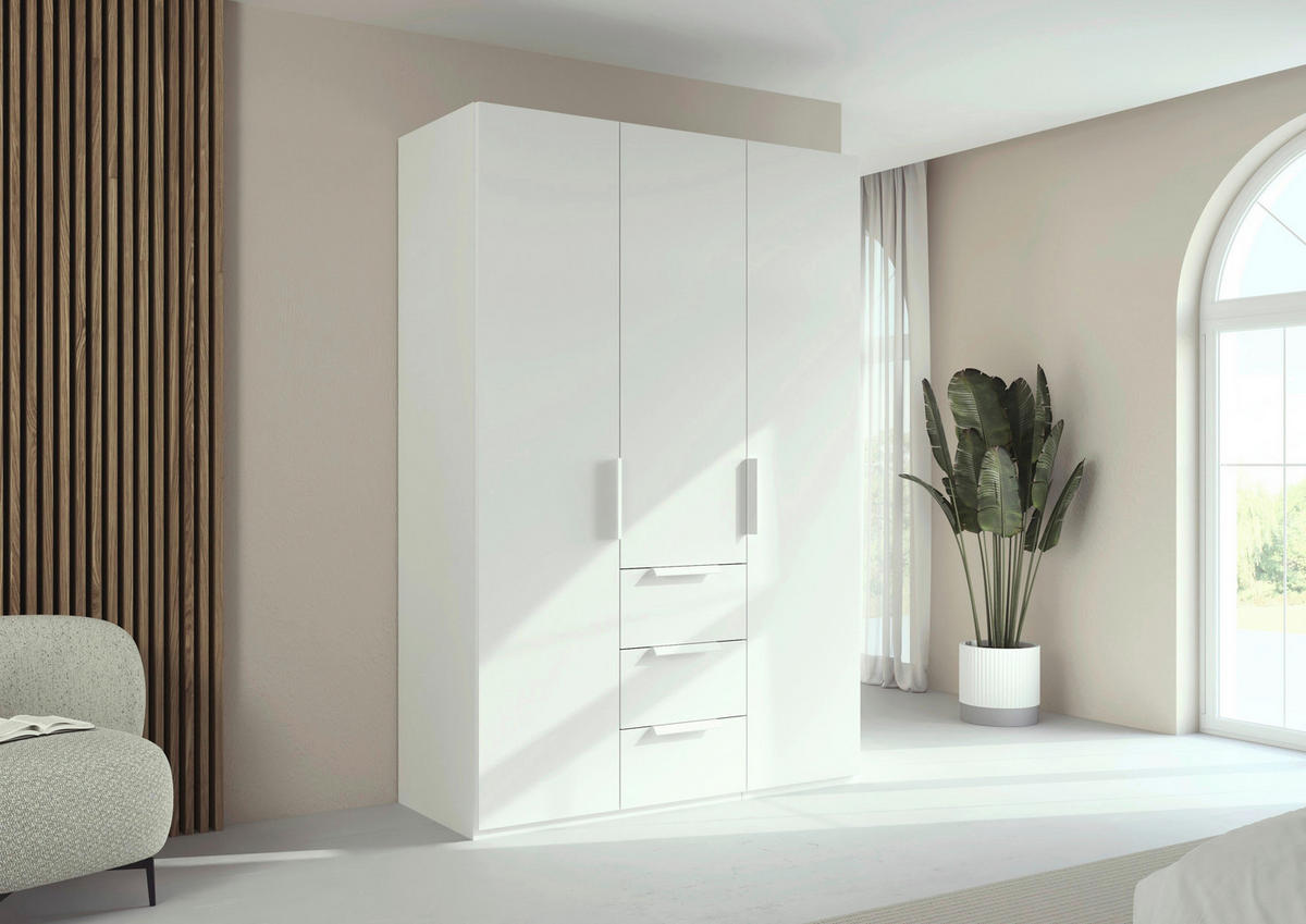 DREHTÜRENSCHRANK 151/223/61 cm,  in Weiß, 3-türig  - Weiß, Basics, Holzwerkstoff/Metall (151/223/61cm) - Novel