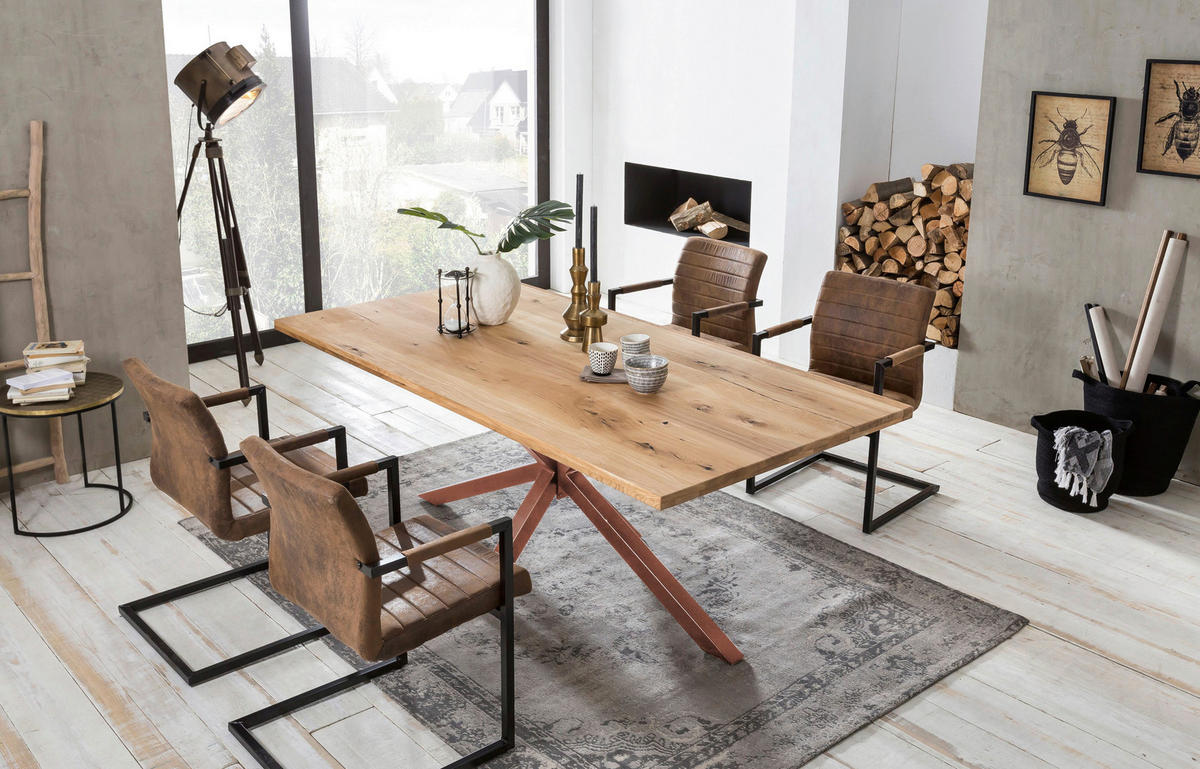 ESSTISCH 180/100/76 cm Echtholz  Holz, Metall rechteckig Braun, Naturfarben  - Braun/Naturfarben, MODERN, Holz/Metall (180/100/76cm) - MID.YOU