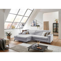 ECKSOFA Hellgrau Cord Kopfteilverstellung  - Hellgrau/Schwarz, KONVENTIONELL, Textil/Metall (178/290cm) - Cantus