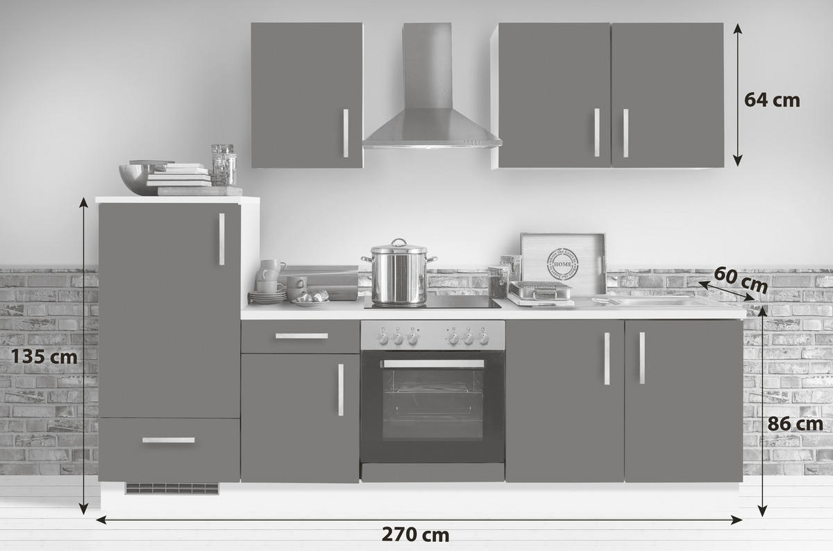 KÜCHENBLOCK 270 cm   in Weiß Hochglanz  - Weiß Hochglanz/Silberfarben, KONVENTIONELL, Holzwerkstoff/Metall (270cm) - Menke