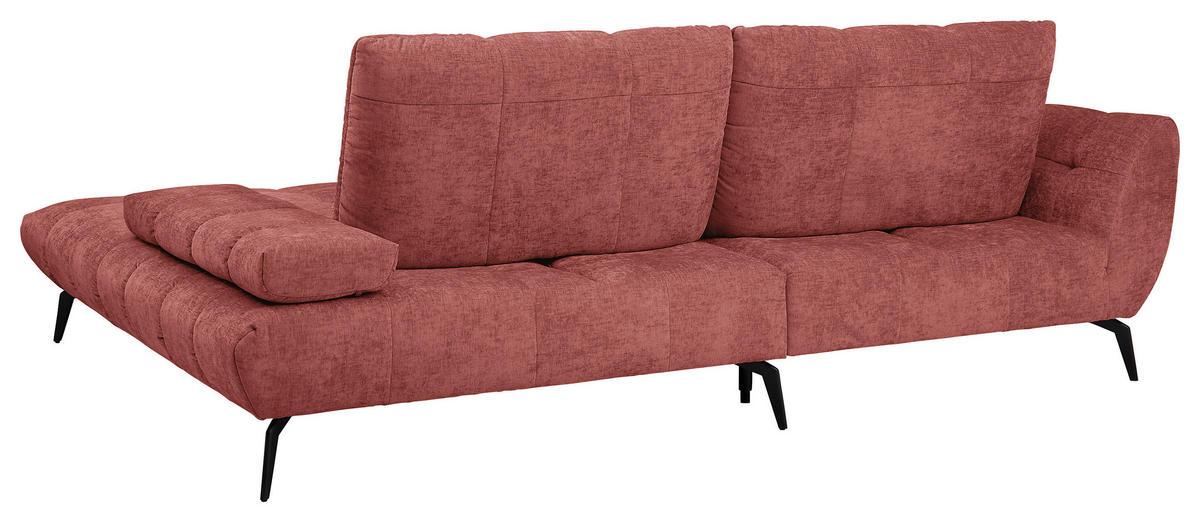 ECKSOFA Weinrot Flachgewebe Rücken echt, Sitztiefenverstellung  - Weinrot/Schwarz, KONVENTIONELL, Textil/Metall (273/211cm) - SetOne by Musterring