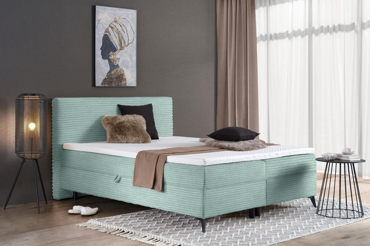 BOXBETT 180/200 cm  in Mintgrün  - Schwarz/Mintgrün, Design, Holz/Holzwerkstoff (180/200cm) - Xora