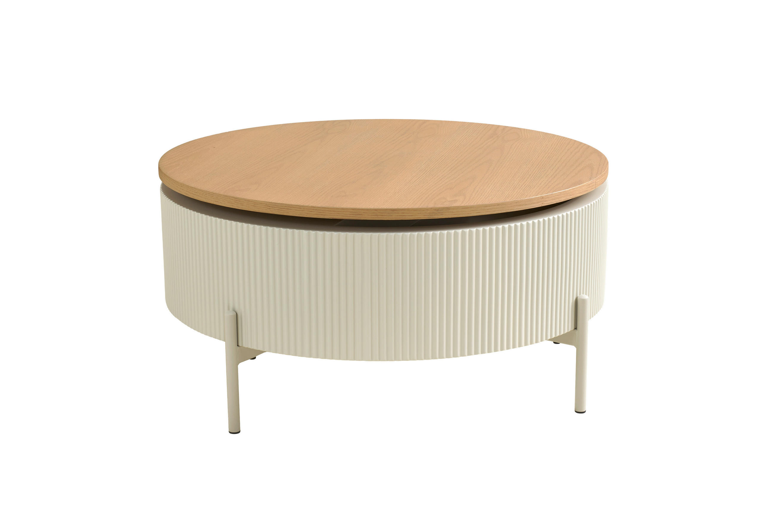 COUCHTISCH 80/80/40 cm HEROY furniert rund Eiche Bianco Stauraum  - Eiche Bianco, MODERN, Holzwerkstoff (80/80/40cm) - Schöner Wohnen