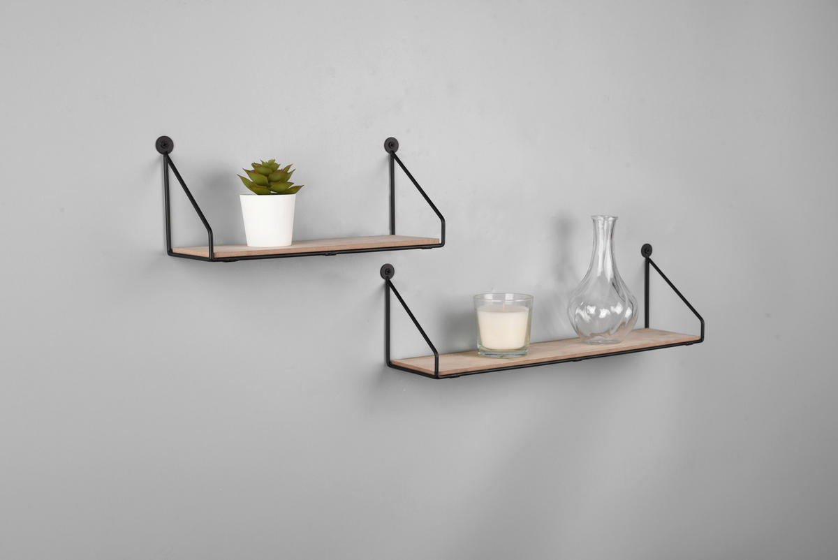 WANDREGALSET 2-teilig Schwarz  - Schwarz, Trend, Holzwerkstoff/Metall (30/13/10cm)