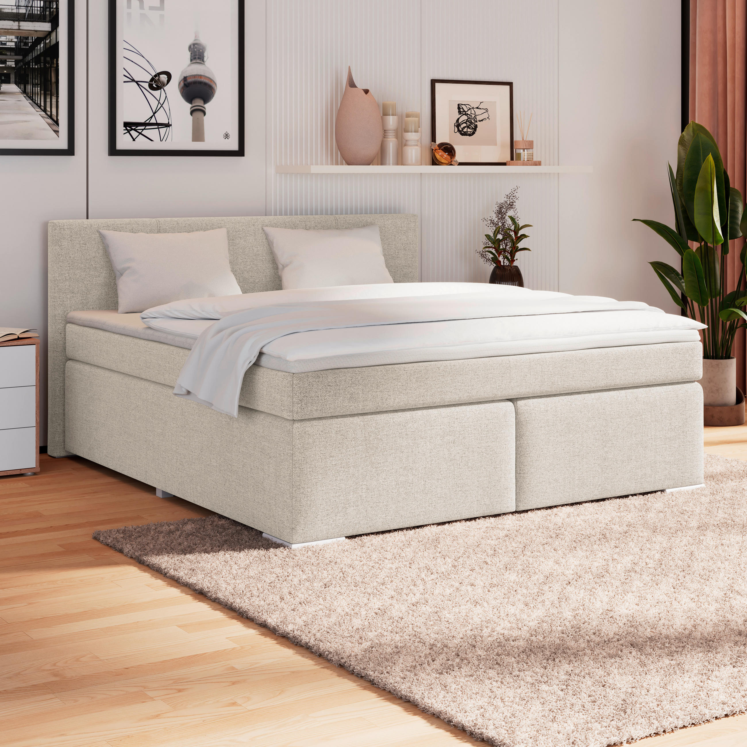 BOXSPRINGBETT 180/200 cm  in Creme  - Creme/Alufarben, Basics, Kunststoff/Textil (180/200cm) - Boxxx