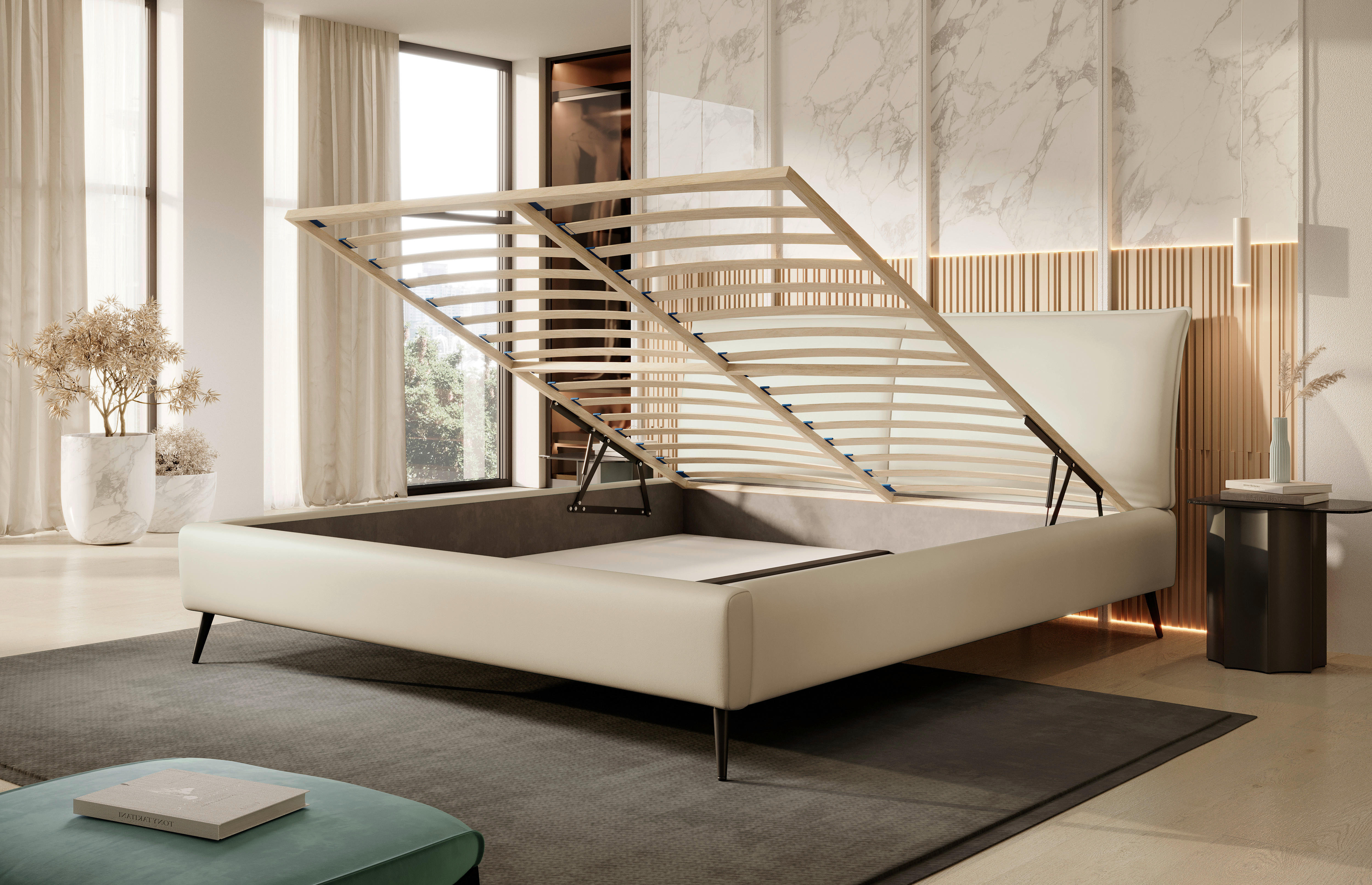 POLSTERBETT 140/200 cm  in Beige  - Beige/Schwarz, Design, Holz/Textil (140/200cm) - Esposa