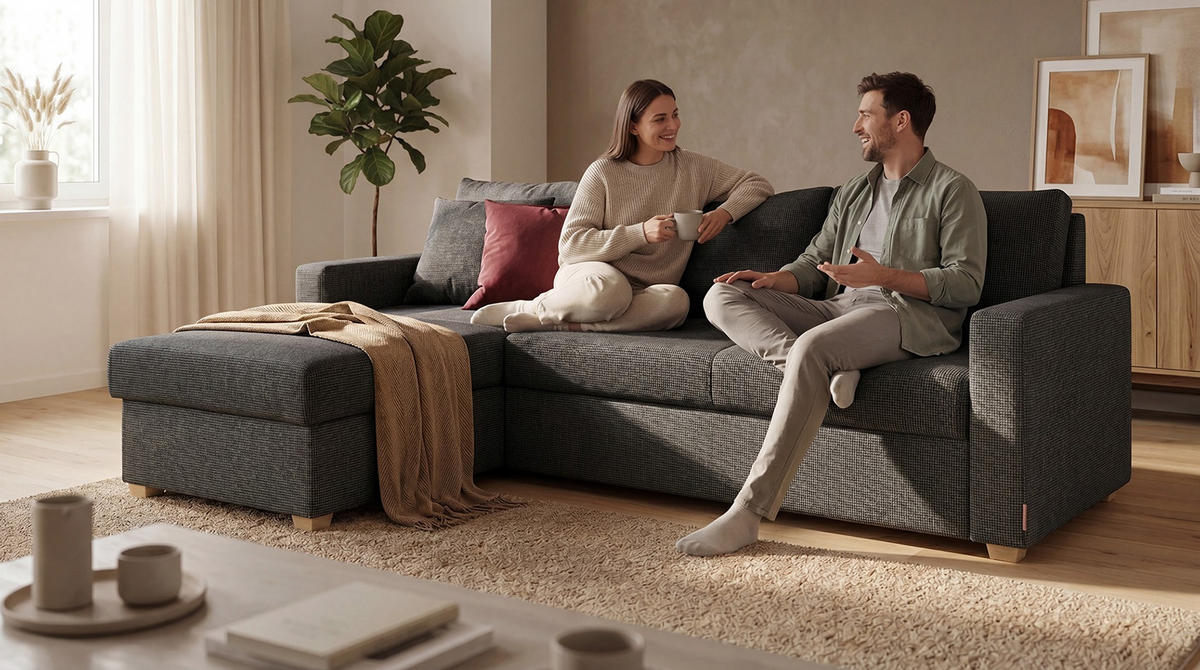 SJEDEĆA GARNITURA drvo, tekstil  antracit   - boje hrasta/antracit, Design, drvo/tekstil (230/155cm)