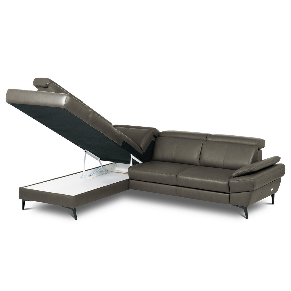 ECKSOFA  in Lederlook Echtleder Schlammfarben  - Schlammfarben/Schwarz, Design, Leder/Textil (211/264cm) - Livetastic