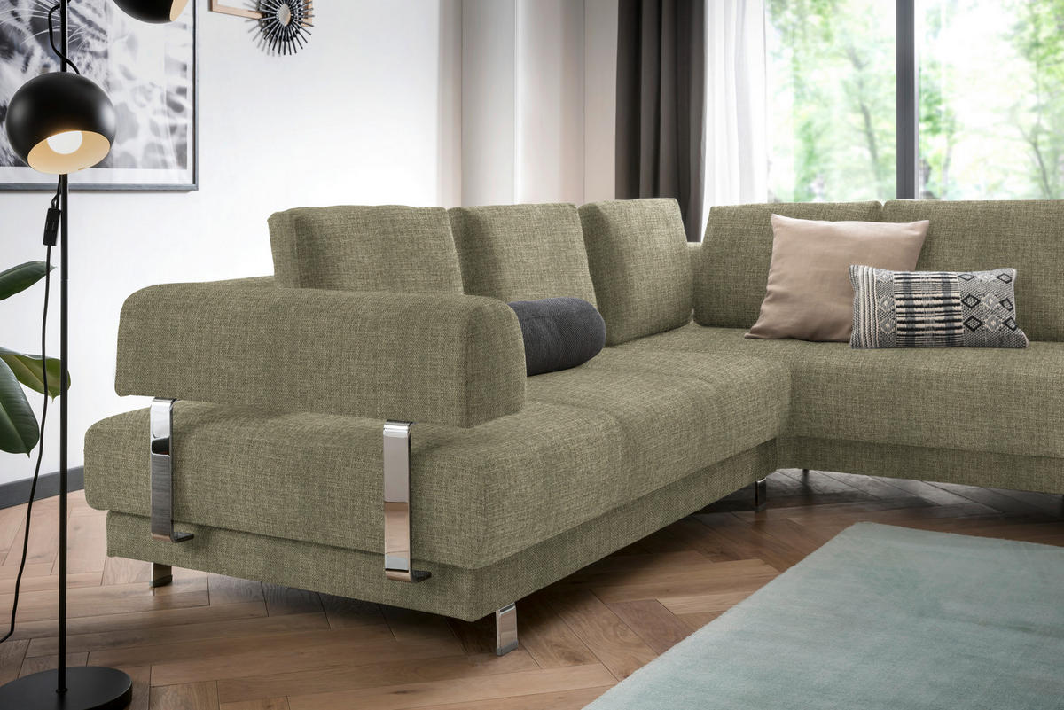 ECKSOFA Hellgrün Chenille  - Hellgrün, Design, Textil/Metall (277/235cm)