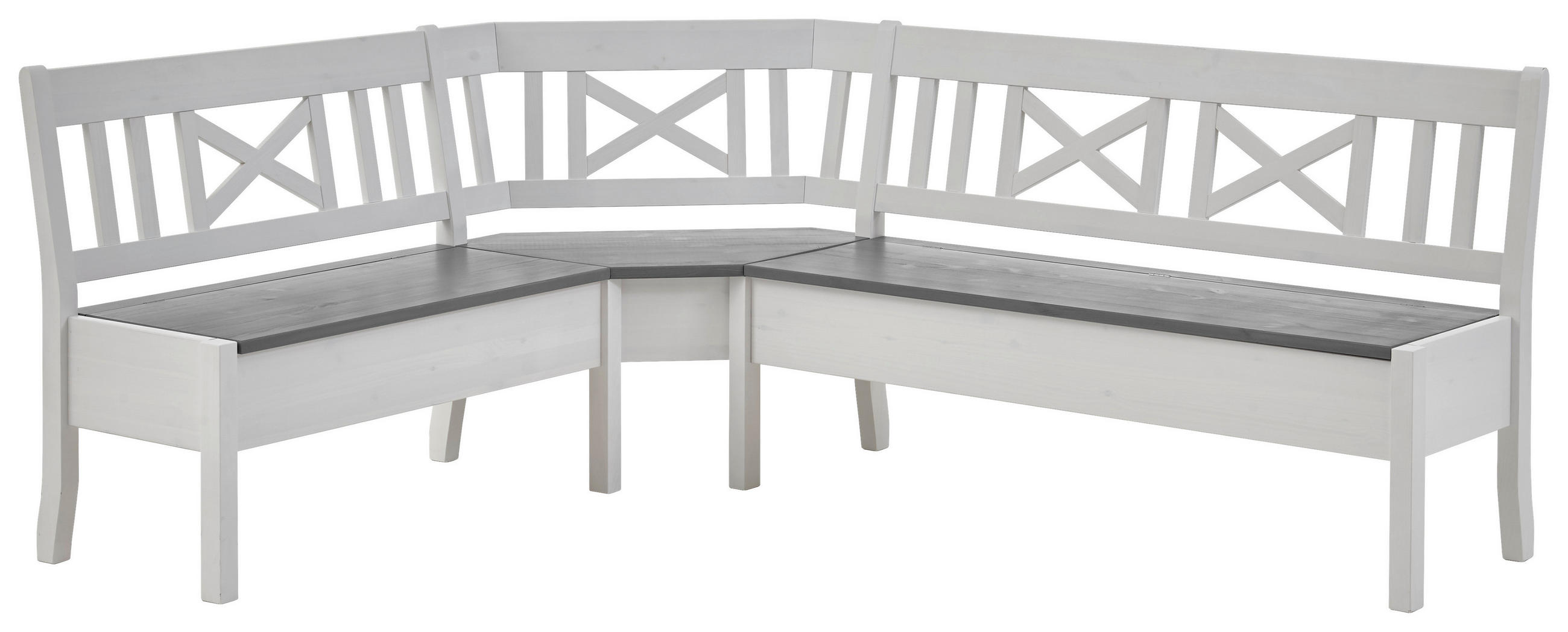 ECKBANK 213/170 cm Grau, Weiß Kiefer massiv   - Weiß/Grau, ROMANTIK / LANDHAUS, Holz (213/170cm) - Boxxx