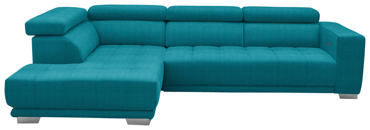 ECKSOFA in Mikrofaser Türkis  - Türkis/Chromfarben, Design, Textil/Metall (207/301cm) - Xora