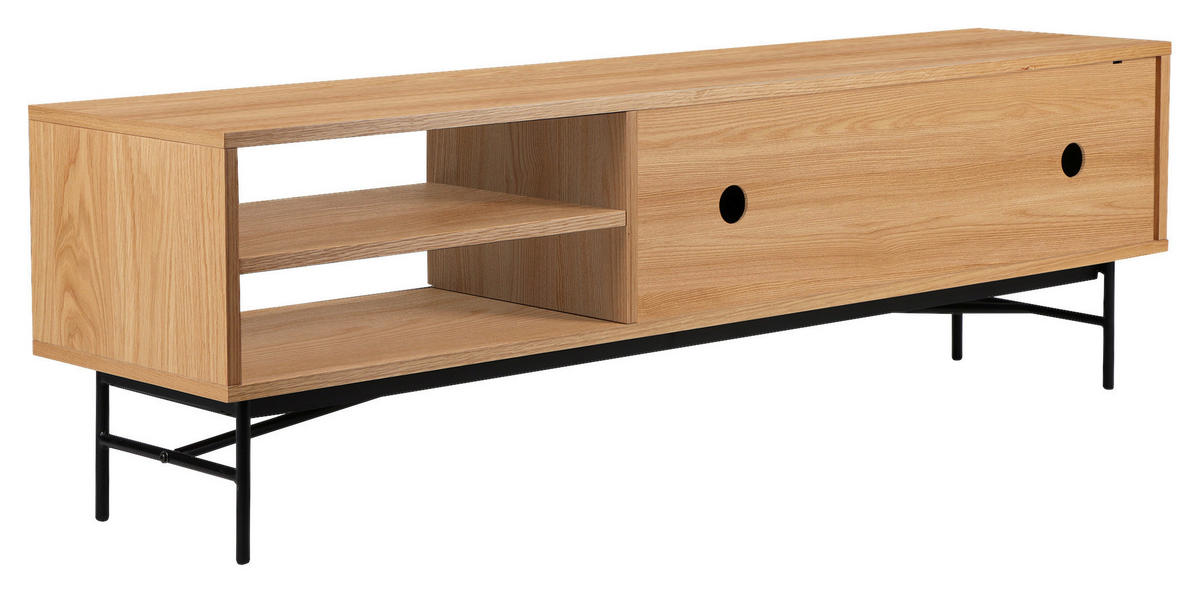 NIZKA OMARICA črna, barve hrasta  - črna/barve hrasta, Trendi, kovina/leseni material (160/50/40cm) - home24