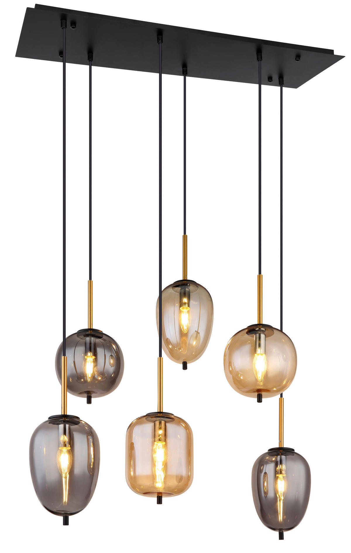 HÄNGELEUCHTE 80/34/120 cm    - Messingfarben/Schwarz, Design, Glas/Metall (80/34/120cm) - Globo
