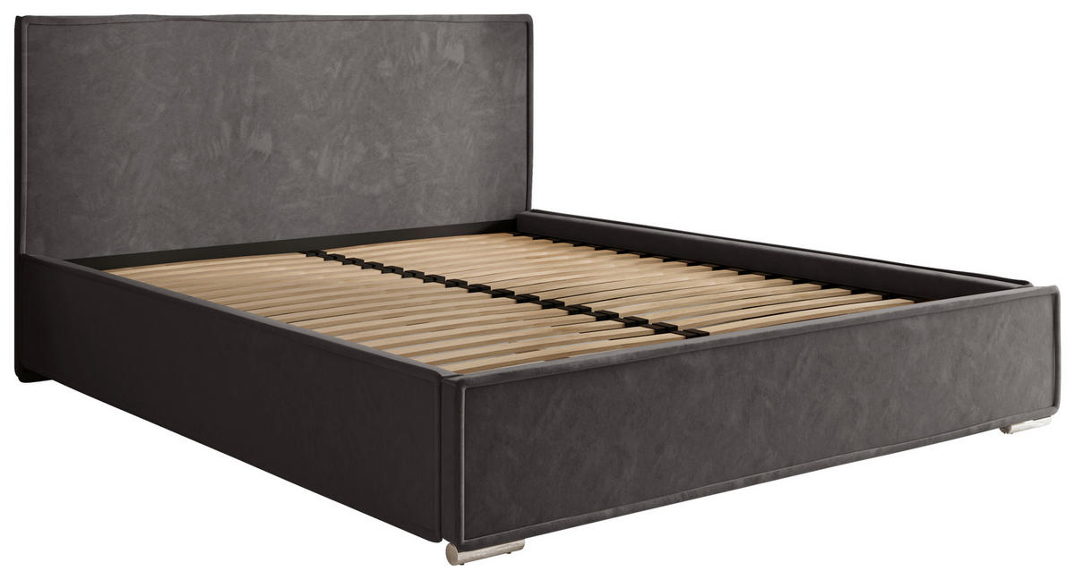 POLSTERBETT 200/200 cm,  in Graphitfarben, gepolstertes Kopfteil, Lattenrost, Bettkasten,  - Chromfarben/Schwarz, MODERN, Holz/Kunststoff (200/200cm) - Chameo