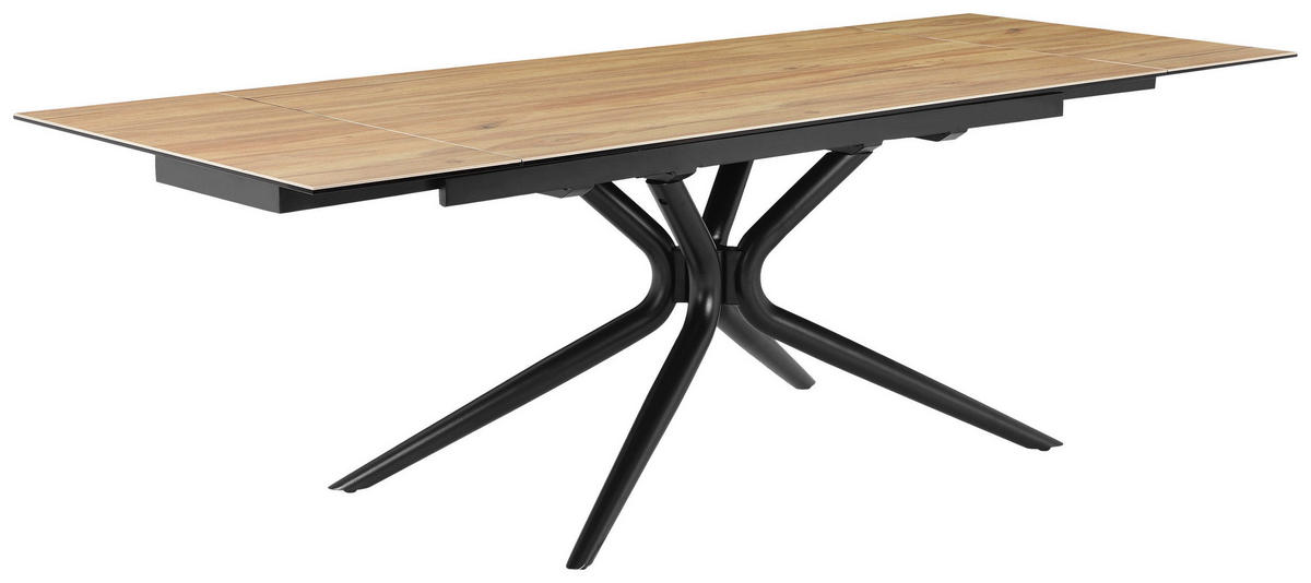 ESSTISCH 160-240/90/76 cm  Metall, Glas, Keramik ausziehbar rechteckig Schwarz, Teakfarben  - Schwarz/Teakfarben, MODERN, Glas/Keramik (160-240/90/76cm) - P & B