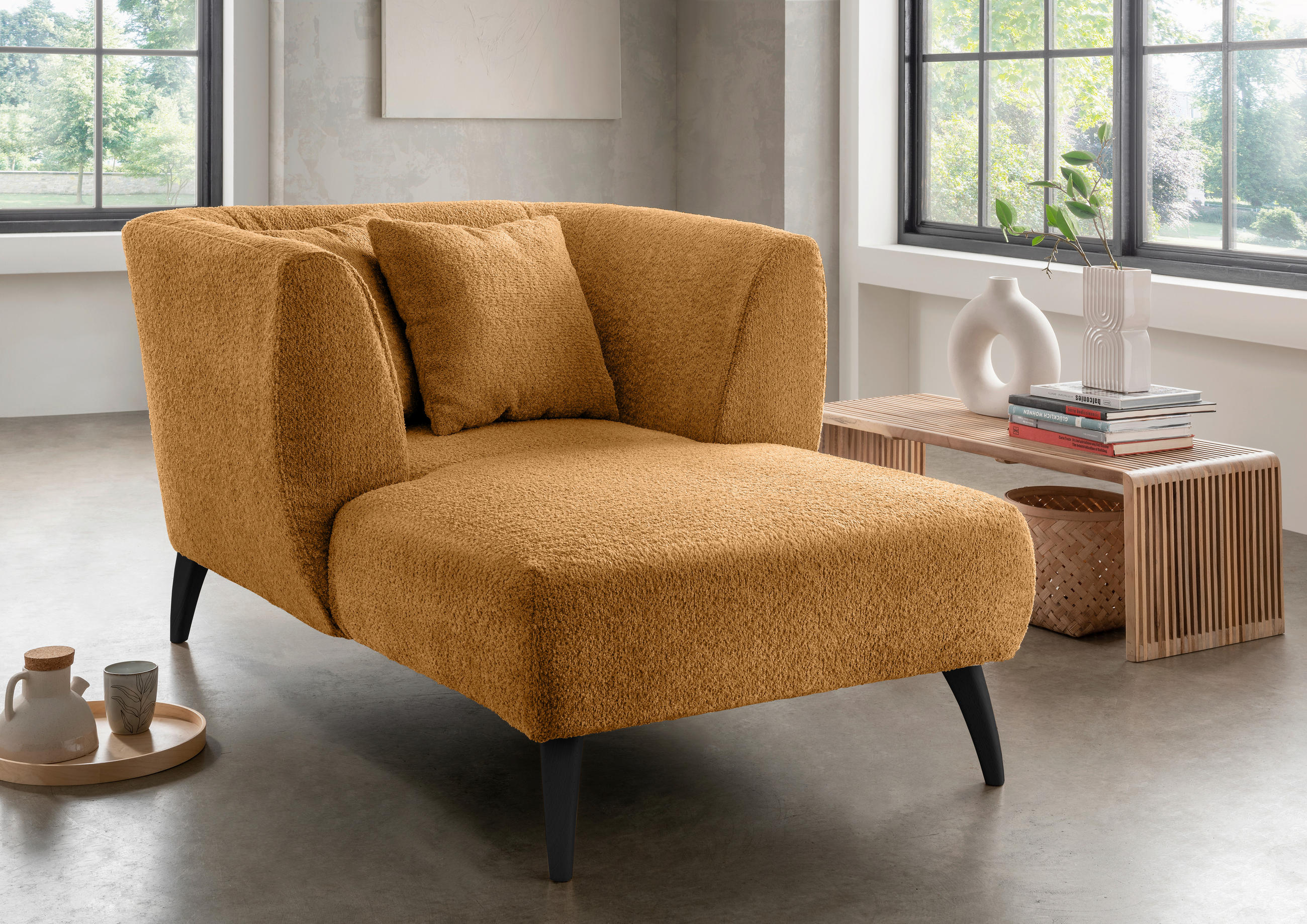 XXL-SESSEL in Bouclé Goldfarben - Goldfarben/Schwarz, Modern, Holz/Textil (108/84/155cm) - MID.YOU