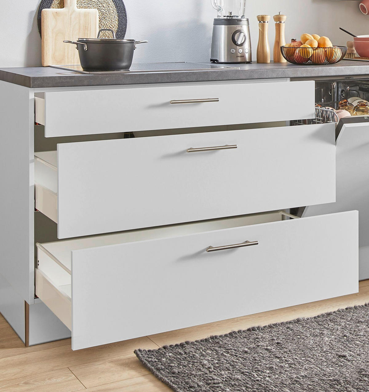 KÜCHENBLOCK PN 215 340 cm  in Graphitfarben, Hellgrau  - Edelstahlfarben/Hellgrau, Design, Holzwerkstoff/Metall (340cm) - Pino