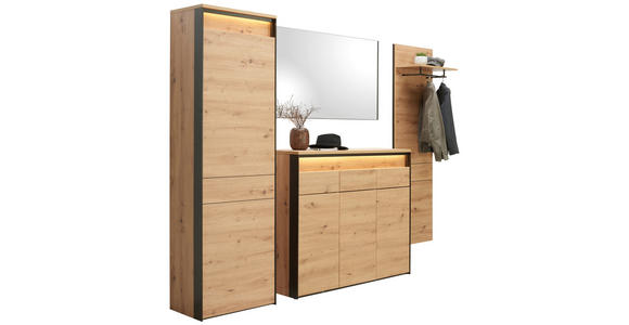 GARDEROBE 4-teilig  in 248/200/38 cm  - Schwarz/Eiche Artisan, KONVENTIONELL, Glas/Holzwerkstoff (248/200/38cm) - Voleo