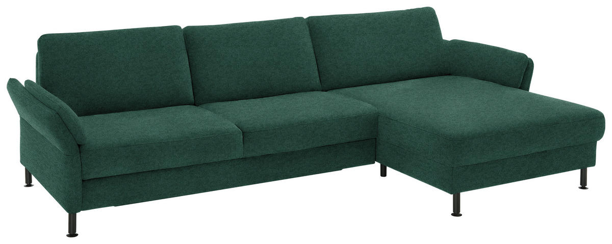 ECKSOFA Dieter Knoll in Chenille, Flachgewebe Waldgrün  316/175 cm  - Waldgrün/Schwarz, Design, Textil/Metall (316/175cm) - Dieter Knoll