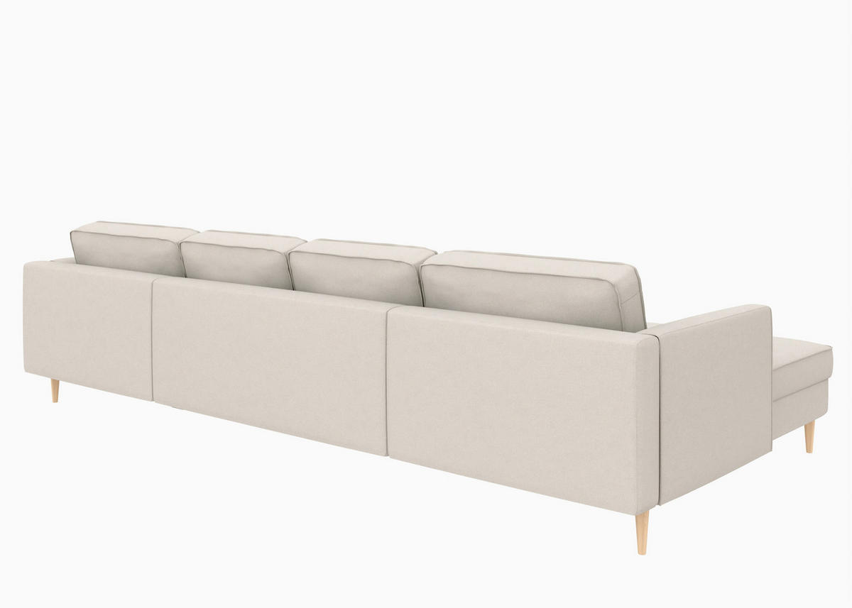 WOHNLANDSCHAFT Sandfarben Struktur  - Sandfarben/Buchefarben, MODERN, Holz/Textil (161/306/161cm) - Trendmanufaktur