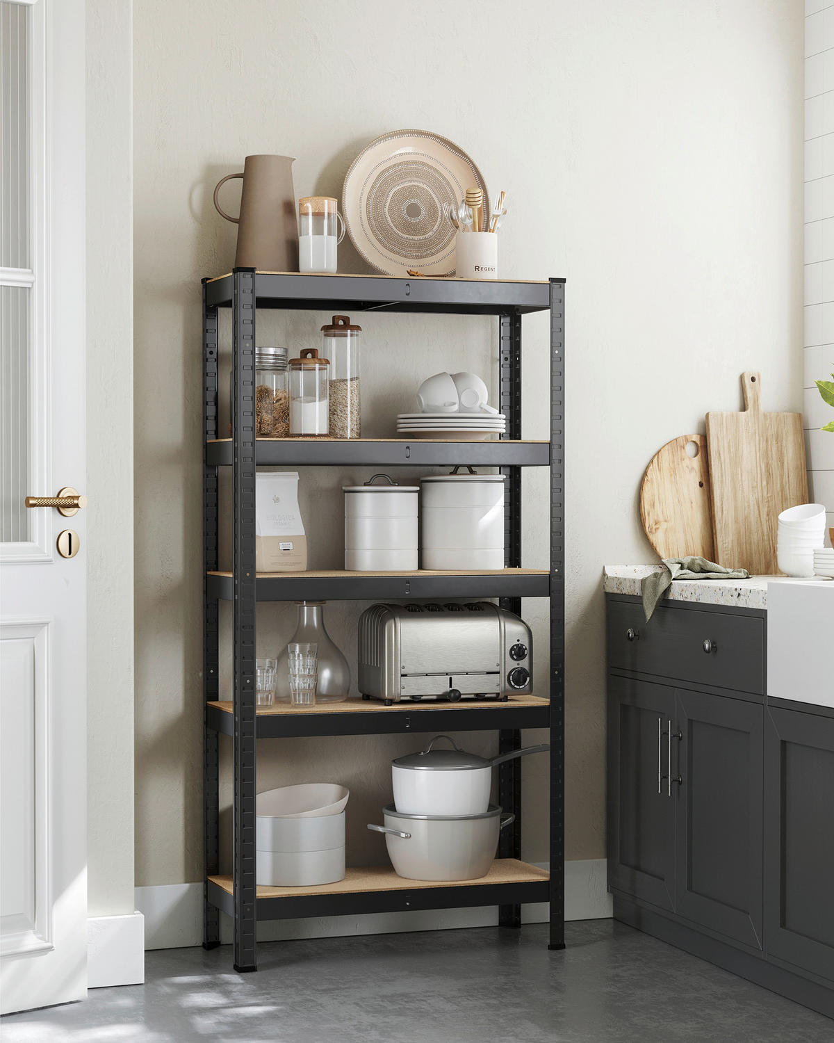 REGÁL NA ŤAŽKÉ BREMENÁ - čierna, Basics, kov/kompozitné drevo (75/150/30cm)