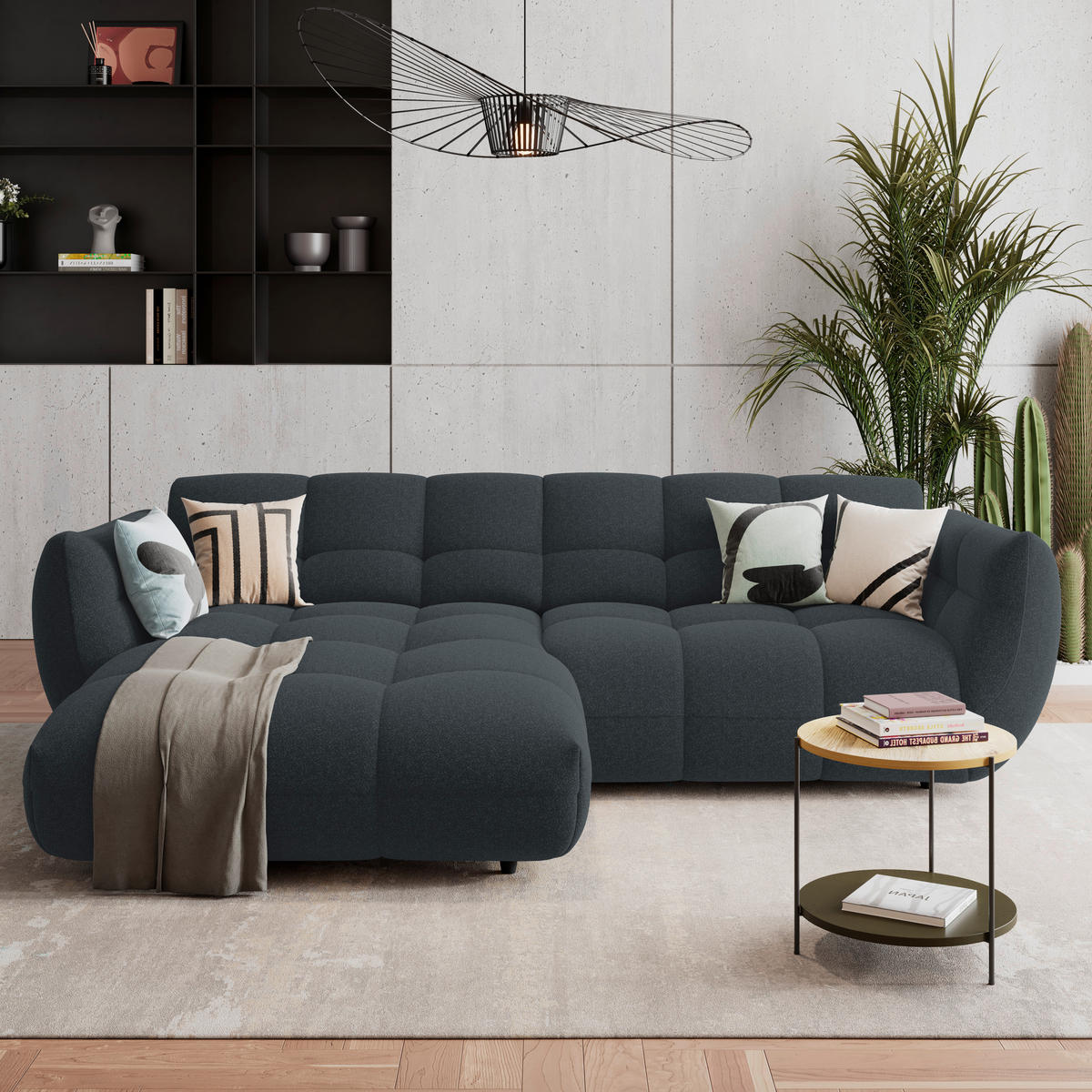 ECKSOFA Chenille Dunkelblau  - Dunkelgrün/Schwarz, Trend, Kunststoff/Textil (178/280cm) - MID.YOU