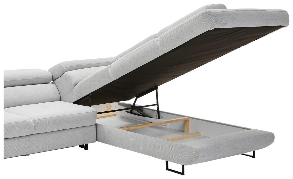 ECKSOFA in Webstoff Hellgrau  - Hellgrau/Schwarz, Design, Textil/Metall (280/235cm) - Hom`in