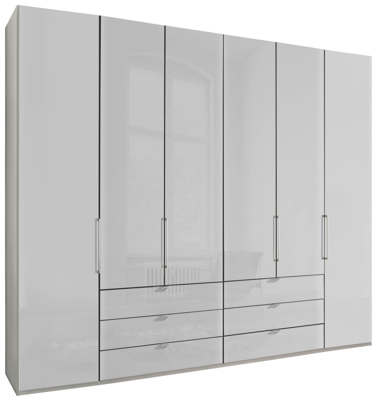 DREHTÜRENSCHRANK 250/216/58 cm 6-türig Weiß  - Chromfarben/Weiß, KONVENTIONELL, Glas/Holzwerkstoff (250/216/58cm) - Dieter Knoll