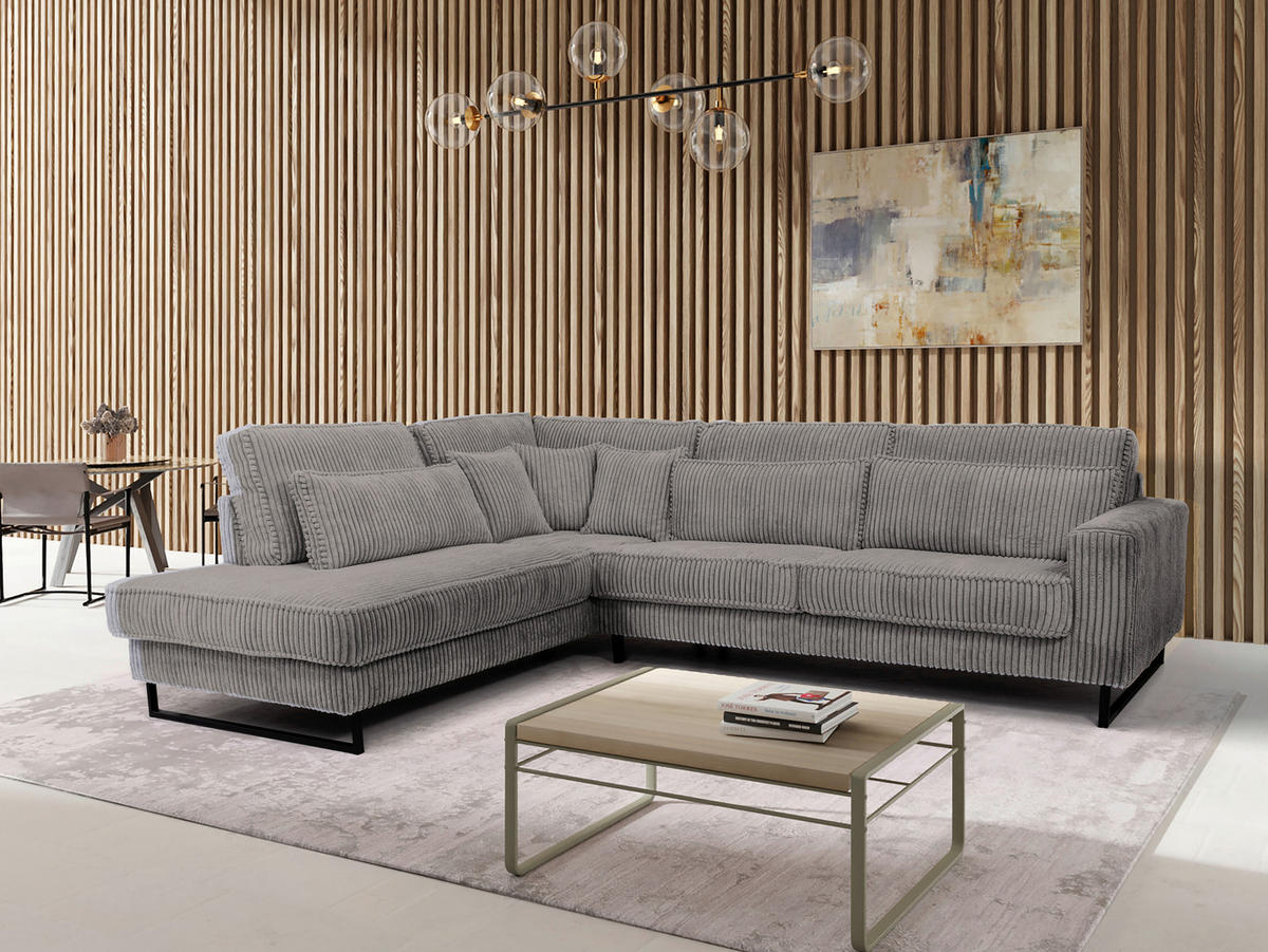 ECKSOFA ICON Grau Cord Zierkissen, Rückenkissen, Nierenkissen  - Schwarz/Grau, KONVENTIONELL, Textil/Metall (284/253cm) - Livetastic