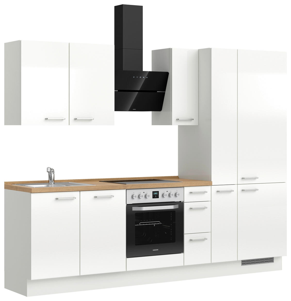 KÜCHENLEERBLOCK 270 cm   in Eichefarben, Weiß Hochglanz  - Edelstahlfarben/Eichefarben, MODERN, Holzwerkstoff/Metall (270cm) - Nobilia