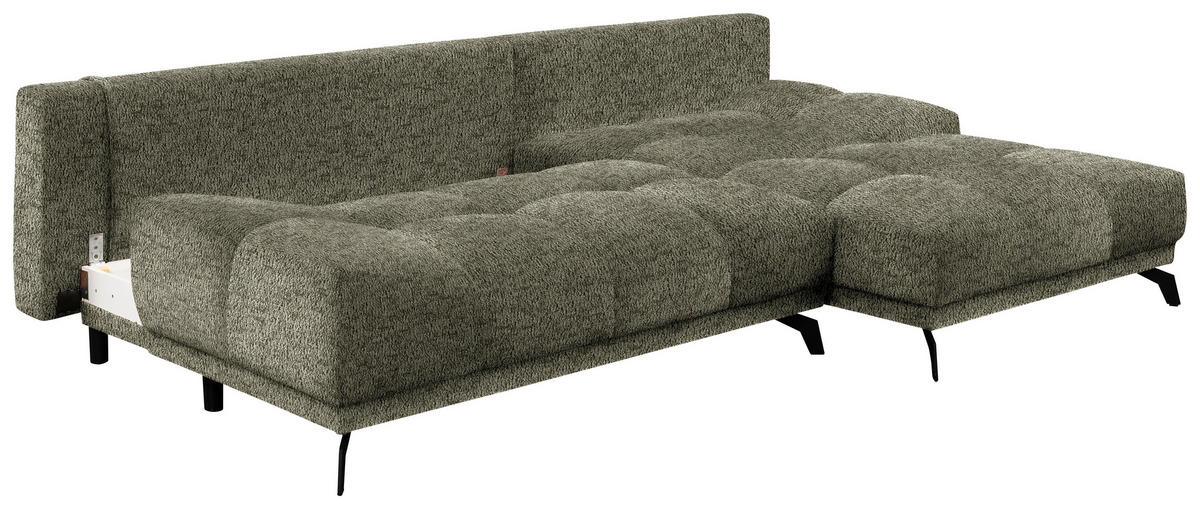ECKSOFA in Chenille Olivgrün  - Schwarz/Olivgrün, Modern, Textil/Metall (290/182cm) - Hom`in