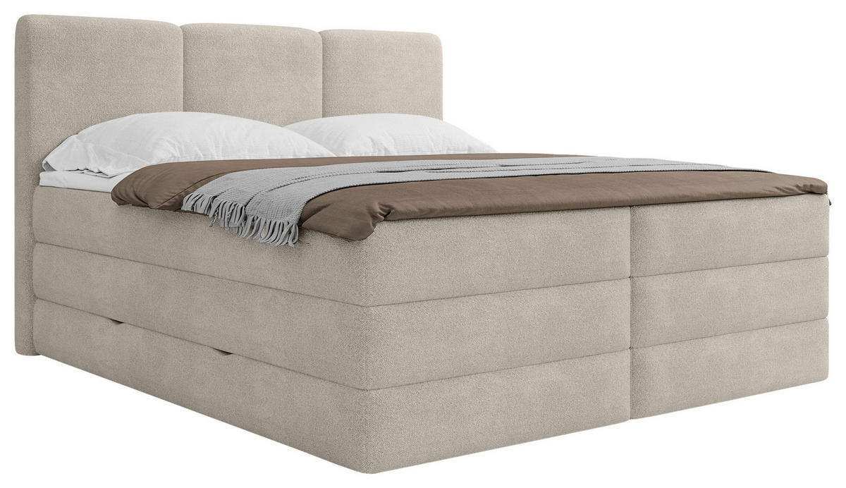 BOXSPRINGBETT 200/200 cm,  in Creme, Bettkasten, Topper, H3 + H4 = fest + sehr fest  - Creme/Schwarz, MODERN, Holz/Kunststoff (200/200cm) - MID.YOU