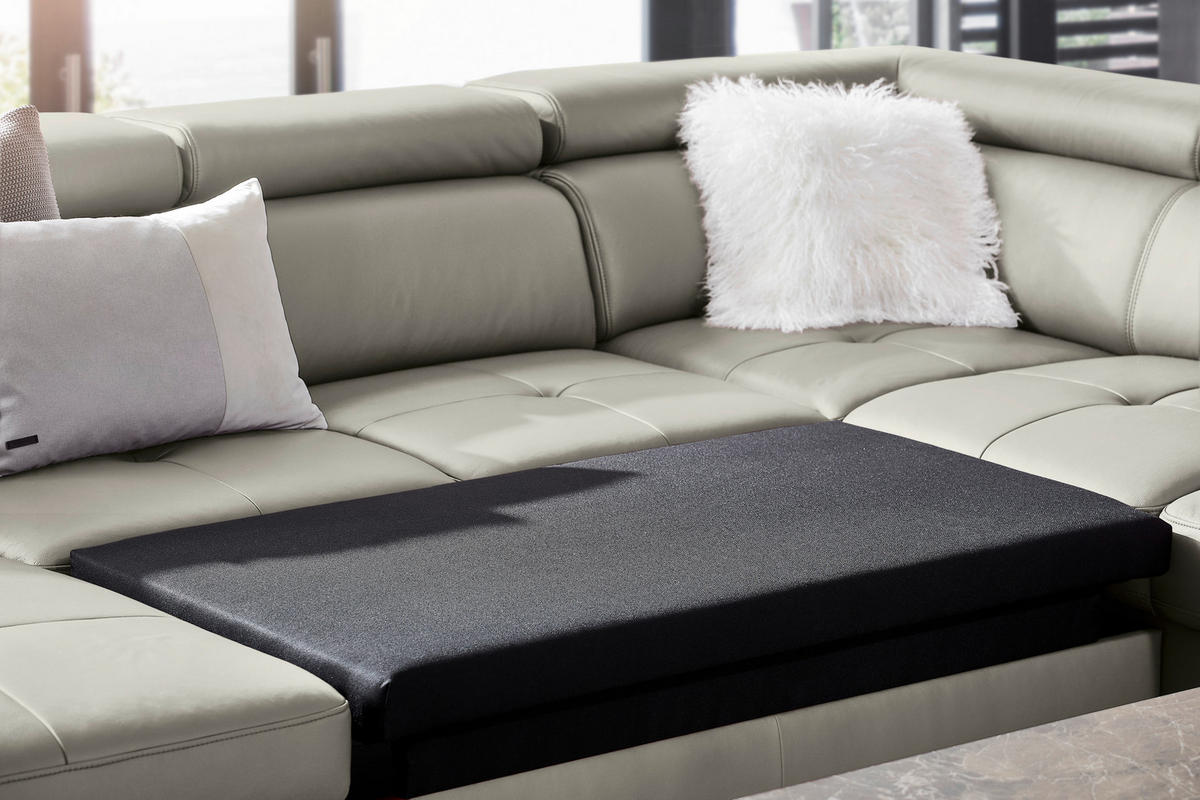 WOHNLANDSCHAFT in Kombination Echtleder/Lederlook Grau  - Chromfarben/Grau, Design, Leder/Textil (212/334/157cm) - Stylife