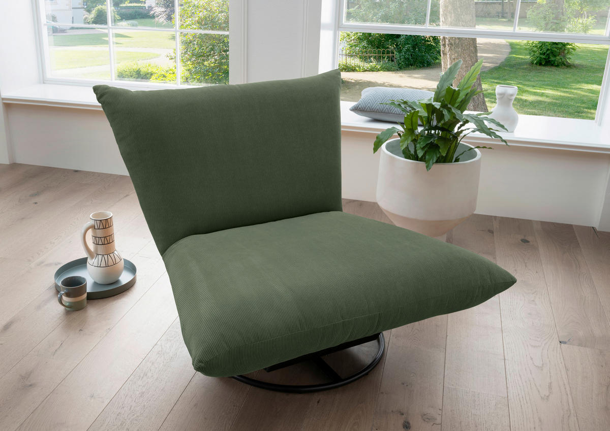 Relaxsessel in Textil Olivgrün  - Schwarz/Olivgrün, Design, Textil/Metall (100/78/96cm) - Livetastic