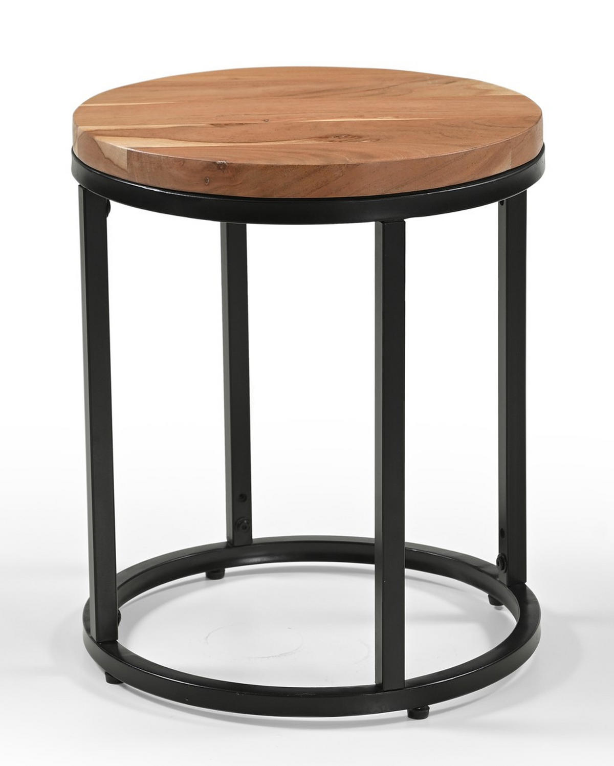 BEISTELLTISCH 40/40/47 cm Akazie vollmassiv Naturfarben rund  - Schwarz/Naturfarben, Design, Holz/Metall (40/40/47cm) - Livetastic