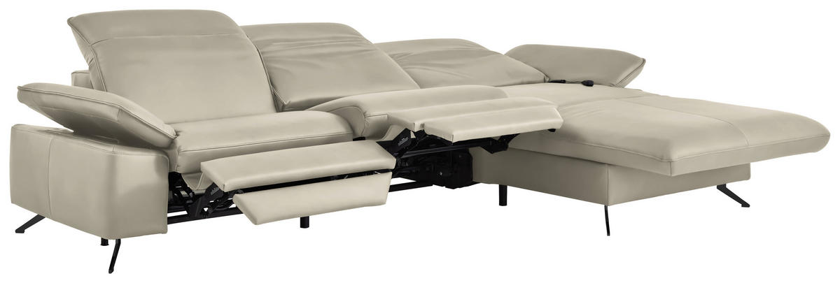 ECKSOFA  Echtleder Ecru  - Ecru/Schwarz, Design, Leder/Metall (307/169cm) - Beldomo Premium