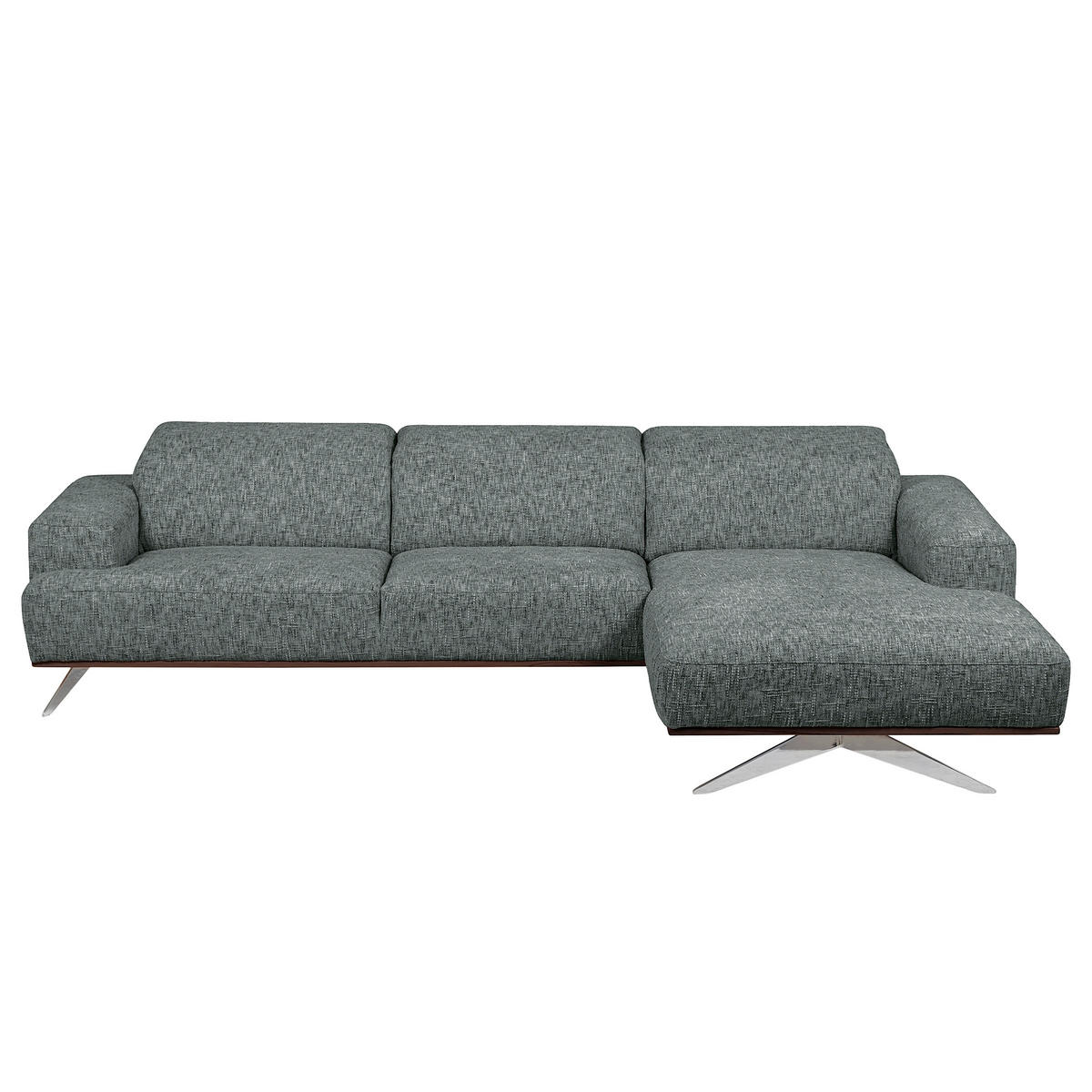 ECKSOFA PORTLAND Anthrazit Struktur Kopfteilverstellung  - Chromfarben/Dunkelbraun, Design, Holz/Textil (295/187cm) - Livetastic