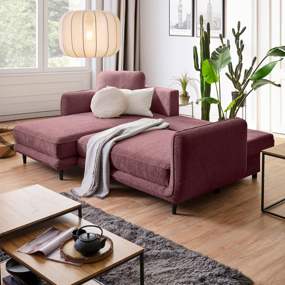 ECKSOFA Altrosa Struktur  - Schwarz/Altrosa, KONVENTIONELL, Holz/Textil (170/247cm) - Carryhome