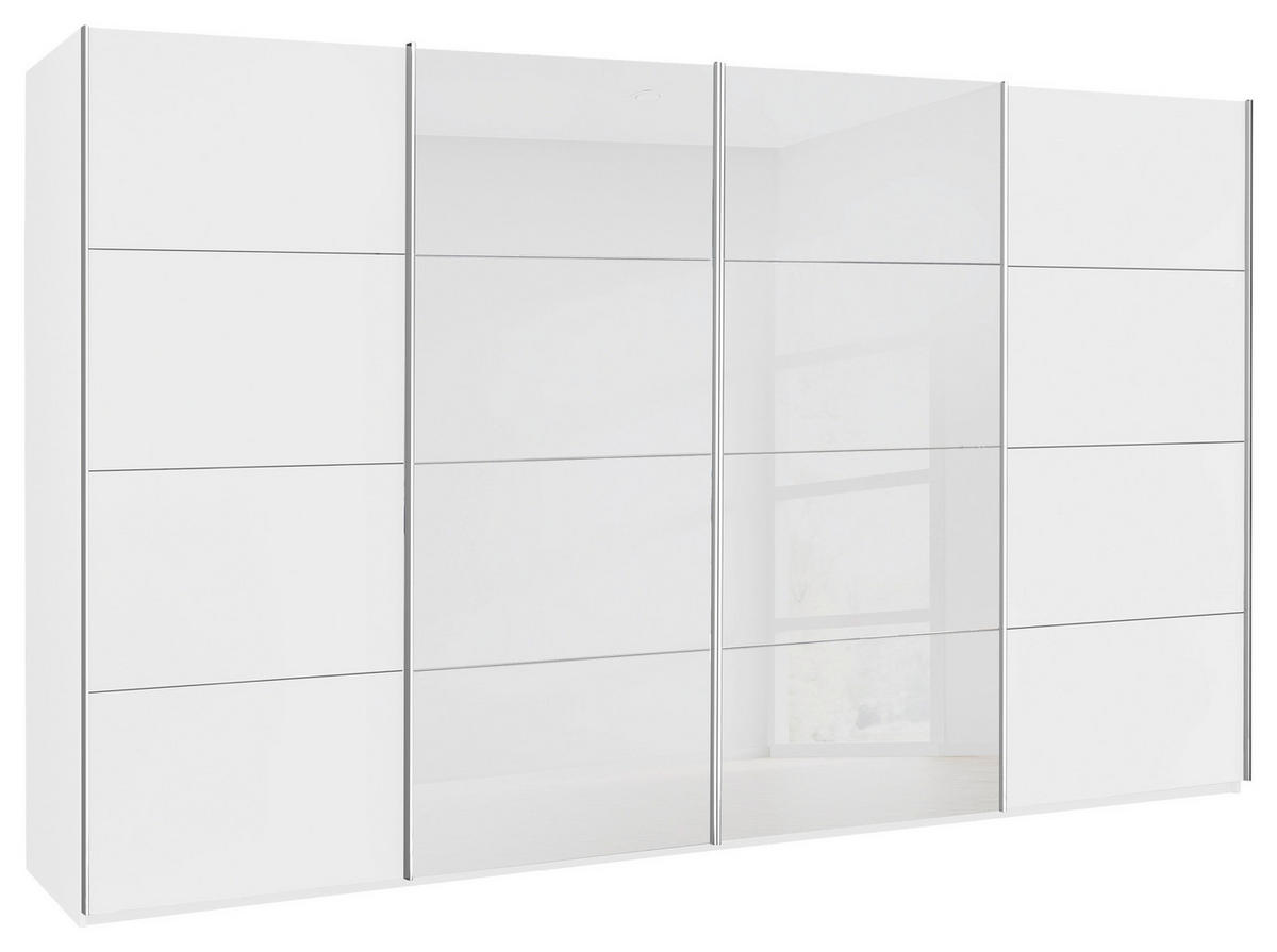 SCHWEBETÜRENSCHRANK  in Weiß  - Chromfarben/Weiß, KONVENTIONELL, Glas/Holzwerkstoff (361/235/68cm) - Novel