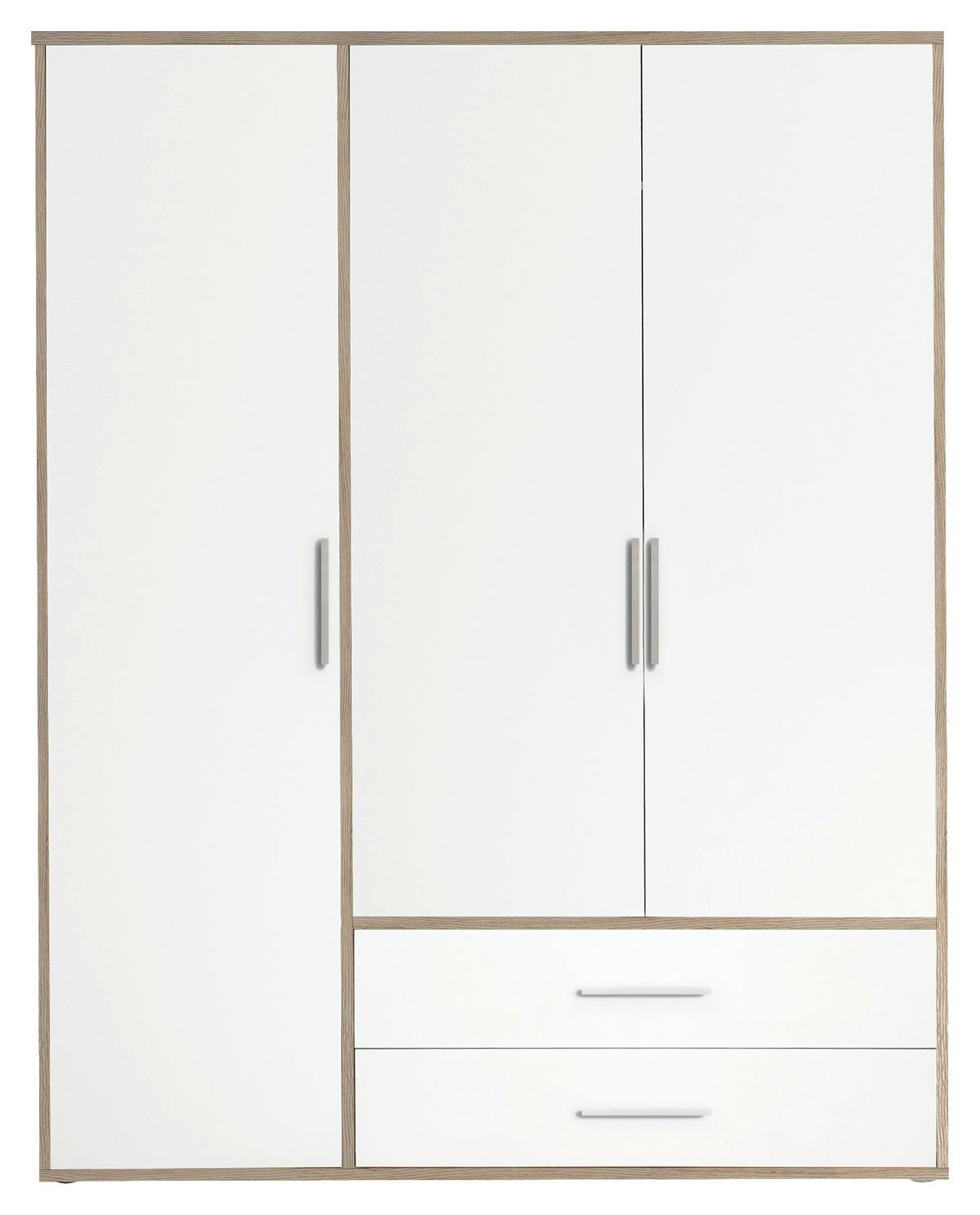 KLEIDERSCHRANK 155/195/60 cm,  in Weiß, Eiche San Remo, 3-türig  - Alufarben/Weiß, KONVENTIONELL, Holzwerkstoff/Kunststoff (155/195/60cm) - Boxxx