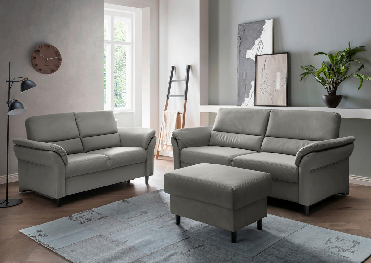 3-SITZER-SOFA in Lederlook Grau  - Schwarz/Grau, Modern, Holz/Textil (192/90/89cm) - Livetastic