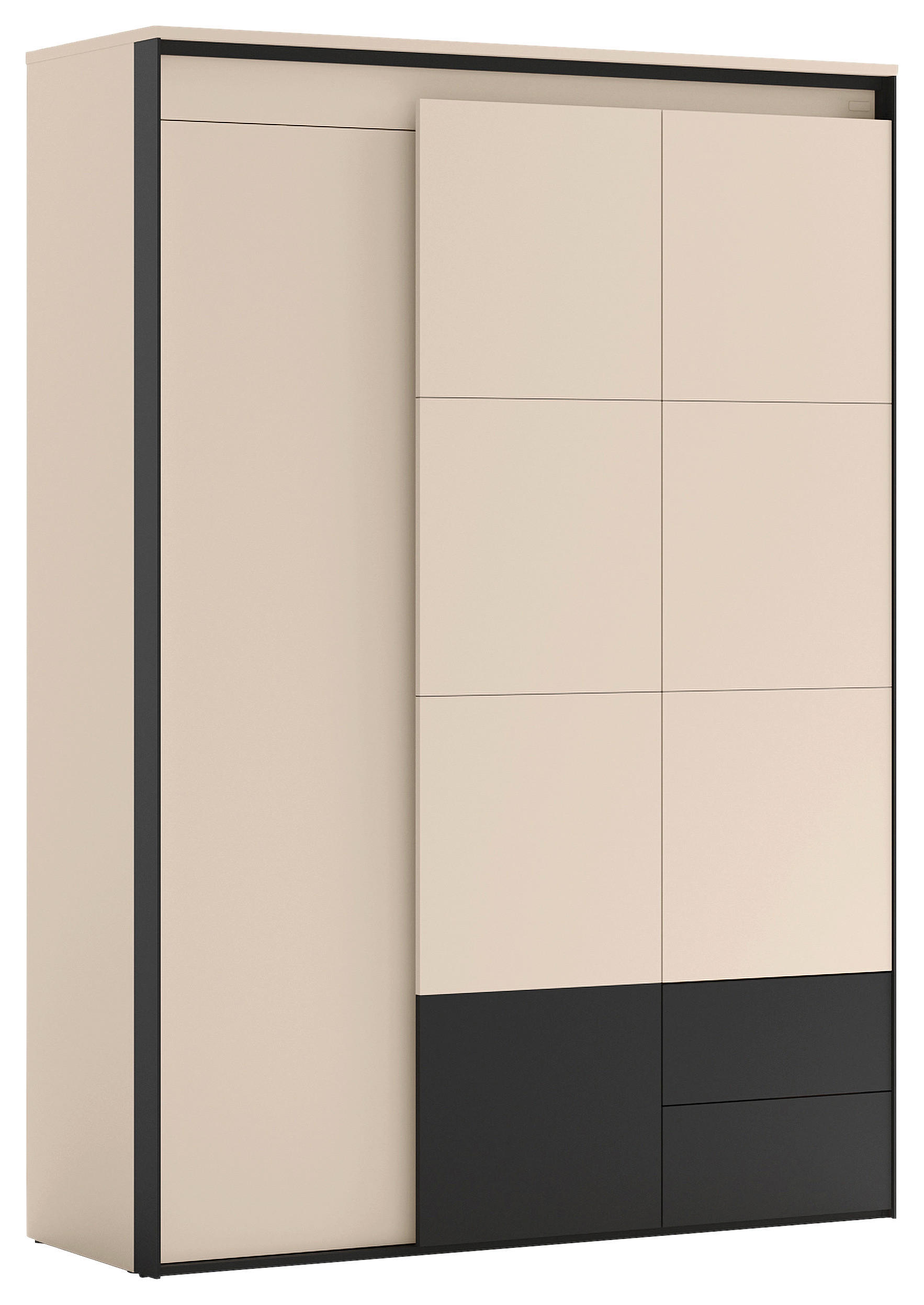 DREHTÜRENSCHRANK 3-türig Schwarz, Beige  - Beige/Schwarz, Design, Holzwerkstoff (140/200/55cm) - Voleo