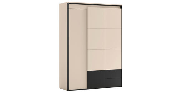 DREHTÜRENSCHRANK 3-türig Schwarz, Beige  - Beige/Schwarz, Design, Holzwerkstoff (140/200/55cm) - Voleo