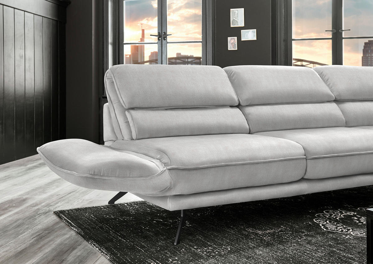 ECKSOFA in Velours Creme  283/153 cm  - Creme/Schwarz, Design, Textil/Metall (283/153cm) - Valdera