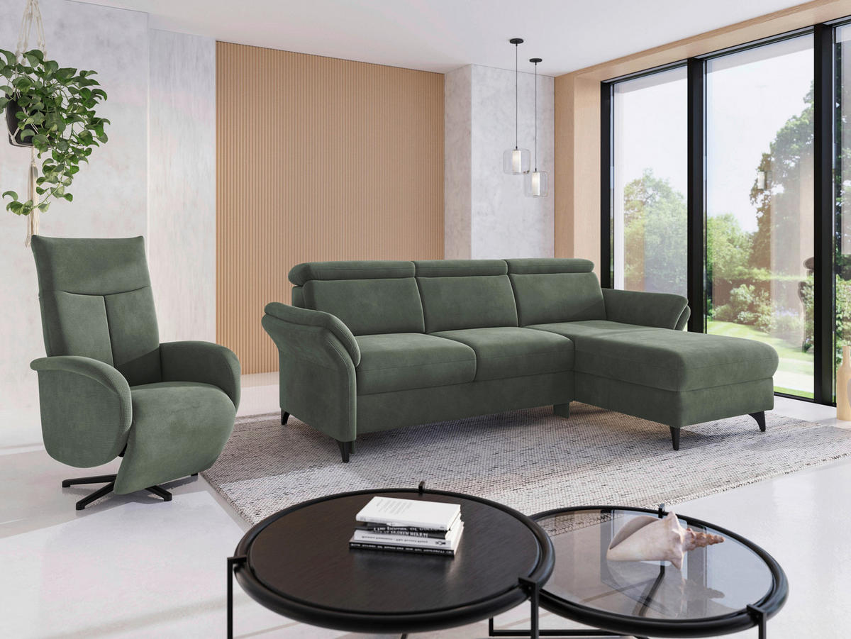 ECKSOFA GLENDALE E in Flachgewebe Dunkelgrün  253/166 cm  - Dunkelgrün/Schwarz, KONVENTIONELL, Textil/Metall (253/166cm) - Sit & More