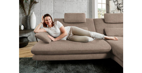 ECKSOFA in Velours Hellbraun 284/184 cm - Hellbraun/Schwarz, Design, Textil/Metall (284/184cm) - Dieter Knoll