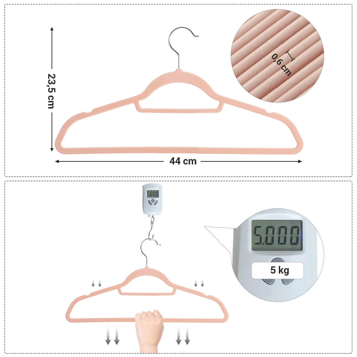 KLEIDERBÜGEL Metall, Kunststoff  - Rosa, Basics, Kunststoff/Metall (42,7/22/0,6cm)