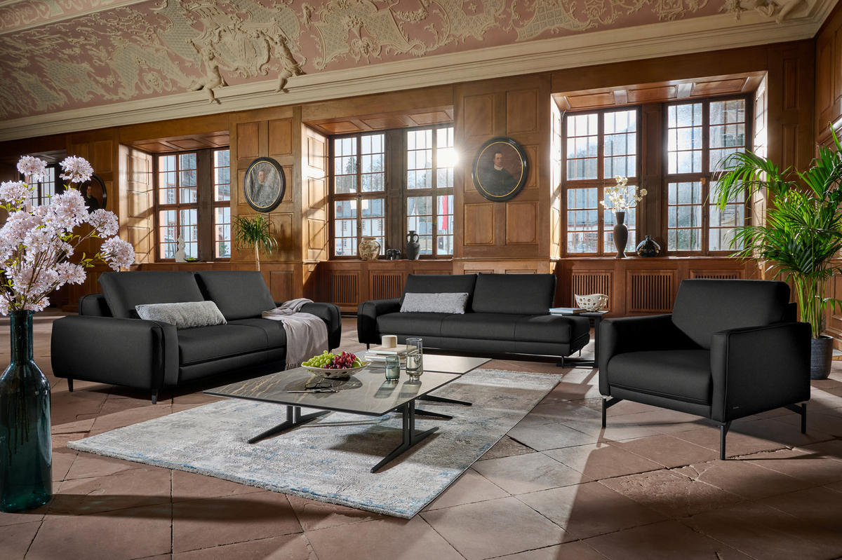 3-SITZER-SOFA  in Echtleder Schwarz   - Anthrazit/Schwarz, Design, Leder/Metall (230/70/109cm) - Johann Jakob