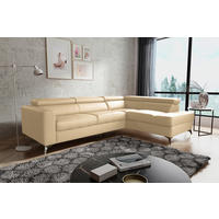 ECKSOFA MONDO in Lederlook Echtleder Beige  286/208 cm  - Chromfarben/Beige, Design, Leder/Textil (286/208cm) - Livetastic